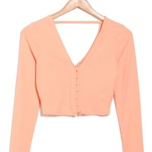 AFRM Coral Peach Long Sleeve Button Down Top
